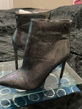 Women’s Iridescent Black Ankle Booties - Sleek Stiletto Heel